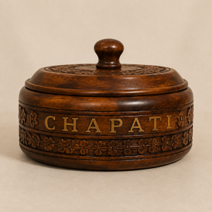 Hand-Carved Sheesham Wooden Chapati Container with Stainless Steel