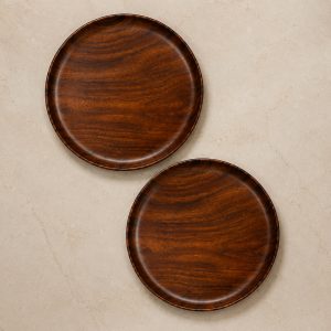 Hand-Carved Sheesham Wood Round Serving Plates - 2/3