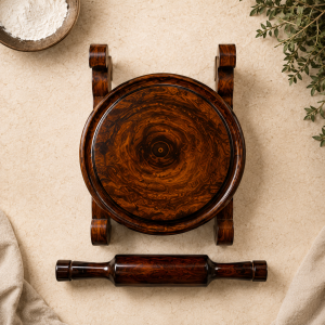 Hand-Carved Sheesham Wooden Chakla Belan Set with Storage Stand