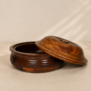 Hand-Carved Sheesham Wooden Casserole Hotpot Container with Lid