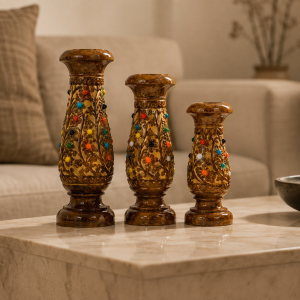 The Artisan Heritage Hand-Carved Sheesham Wooden Vase - Set of 3