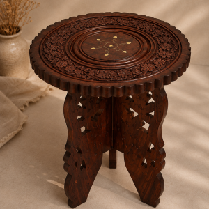 Handcrafted Solid Wood Floral Accent Table