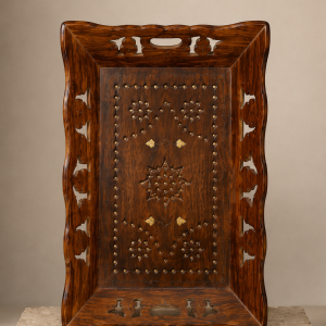 Handcrafted Wooden Serving Tray with Brass Star Inlay – Rich Walnut Finish